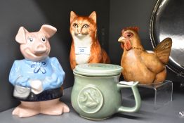 A Babbacombe Devon cat study, a Wade 'Lady Hillary' piggy bank, a Wildife Studio Hexham hen study