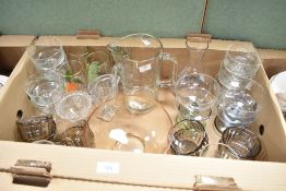 A selection of assorted glassware including a Caithness style etched bowl, ridged water jug, a