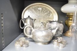 A James Allen silver plated tea pot, having eagle handle and shaped spout, decorated with floral