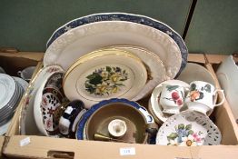 Six Booths 'Real Old Willow' dinner plates, a large oval blue and white platter and similar white