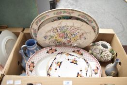 Four assorted meat platters and a small selection of Jasper Ware including a jug, pair of trumpet