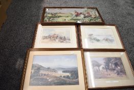 A vintage hunting themed tapestry framed and glazed in an oak style frame 61cm x 30cm sold along