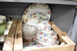 A colourful Booths 'Floradora' part dinner service including oval serving plates, tureens, three