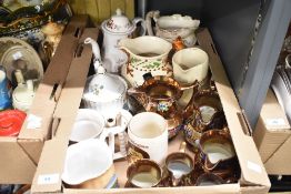 A selection of jugs including a large 20cm Crown Devon Fielding 'John Peel' jug having a fox handle,