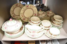 A Royal Cauldron part dinner/tea service having pink and red floral decoration with green trim to