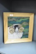 A Harris Tweed felted textile of a Black Face Tup by Jane Jackson, w36cm