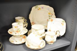 A Royal Albert bone china tea set, decorated with flowers in the Art Deco style, 21 pieces in total