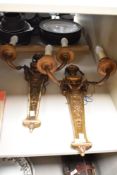 A pair of early Victorian gilt wood wall sconces, of French classical design having urn tops and