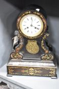A Berger A of Paris 8-day mantel clock having white dial with Roman numerals brass pendulum and