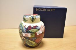 A Moorcroft Pottery 'Simeon' pattern ginger jar, of traditional ovoid form and tube-lined foliage
