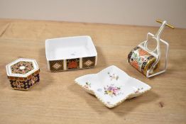 A Royal Crown Derby trinket with cover, h3.5cm, sold together with 3 others