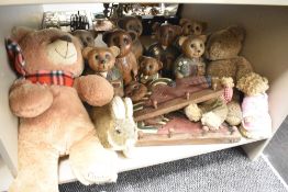 Modern wooden and soft toy Teddy Bears, along with two Teddy Bear Coat Hooks