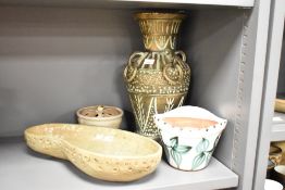 A small selection of studio pottery to include a large ashtray with signature to underside,