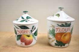 A ceramic sugar jar with cover, hand painted with apple and foliage, h20cm, sold together with a