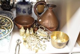 A 19th / early 20th century copper pitcher having shaped handle and spout, h30cm, sold together with