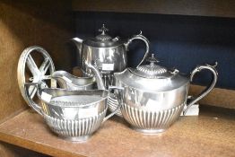 An electroplated Britannia metal four piece tea set by Fenton Brothers Limited, of half-fluted
