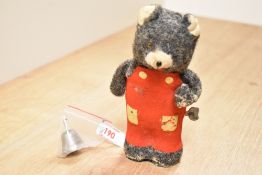 1950's/60's Japanese Clockwork Bear with bell, missing balloons