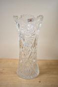 A cut crystal vase having geometrical patterns, h41cm
