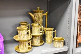 A Susan Williams-Ellis for Portmerion 'Cypher'pattern coffee set in green, comprising coffee pot,