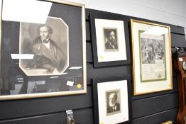 A 19th century style print of a young gentle in robe dress, w19cm x 34cm overall, sold together with