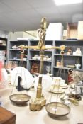 A set of Victorian brass scales having integral weights , height approx. 60cm
