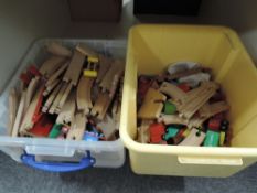 Brio Wooden Trains and Track, many pieces included in two plastic boxes