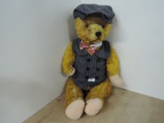 Mid 20th Century Straw Filled Yellow Plush Teddy Bear, growling mechanism, stitched nose and