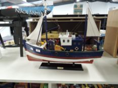 Wooden Model Fishing Boat named Chalutier with wooden crew, height 50cm, length 58cm on wooden