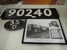 Locomotive cast metal Smokebox Number plate 90240 painted black with white numbers and Shed Plate