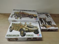 Tamiya 1:35 scale plastic kits, 20 German Hanomag Sdkfz 251/1, 213 Kubelwagen Type 82, 188 German