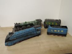 Two modern reproduction tin plate large scale Loco & Tenders, Mallard and Flying Scotman