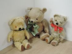 Mid 20th century Teddy Bears, mohair, straw filled, stitched noses and mouths, plastic eyes, jointed