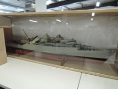 Model Boat hand built by Renowned Model Builder Allan Miller, wooden and plastic, HMS Ardent Royal