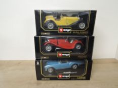 Burago 1:18 scale die-casts, 3006 Jaguar SS 100 (1937), 3008 Alfa Romeo 2300 Spider (1932) and