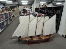 Wooden Model Sail Boat, an impressive model, unnamed, appears in good condition with rigging present