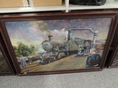 Carl Henderson GRA, British 20th Century, Oil on Board, Tenby, 4107 Locomotive at Tenby Station,