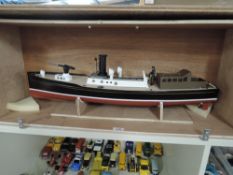 Model Boat hand built by Renowned Model Builder Allan Miller, wooden and plastic, Steam Tug Boat