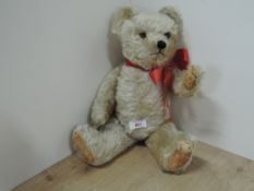 1930's A Farnell Alpha Toy Yellow Mohair Jointed Teddy Bear, stitched nose and mouth, amber and
