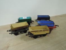 Five Hornby 0 gauge Tipper Wagons, Robert Hudson Ltd, Trinidad Lake Asphalt, Mcalpine x2 and one