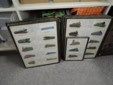 Grosskopf and similar Locomotive Postcards, all framed with note cards, GB and World, 60 in total in