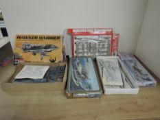 Mixed scale plastic kits, SMER 1:50 scale 113 Fairey Swordfish Mk.2, Guillow's 906 MK 1B Typhoon,
