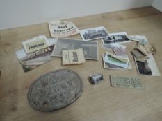 LMS Cast Oval Shed Plate Derby 1927, 13cm x 9.5cm along with black and white colour Loco Photographs