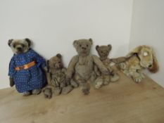 Mid 20th Century Teddy Bears, yellow plush, plastic eyes, stitched noses and mouths, jointed bodies,