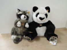 Steiff Bears, Modern Mohair Cosy Friends, 064821 Manschil Panda, height 34cm, 071201 Racoon,