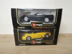 Two Burago 1:18 scale die-casts, 3045 1991 Bugatti EB 110 and 3076 1998 Chevrolet Corvette