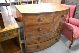 A Victorian mahogany bow fronted chest of two over three drawers, width approx. 108cm