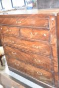 A 19th century mahogany chest of drawers, having a 1/2/3 arrangement of cockbeaded drawers, each