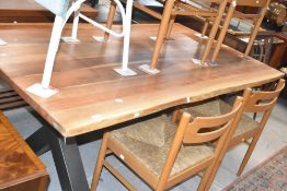 A modern 'Live Edge' dining table on metal X frame (legs detatch with allen keys), approx 180 x