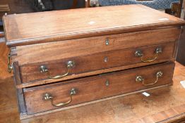 A 19th Century mahogany campaign or similar jewellery chest having lift lid with fitted interior and