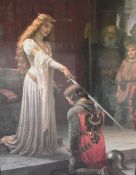 After Edmund Blair Leighton (British 1853-1922) decorative colour print 'The Accolade' within a